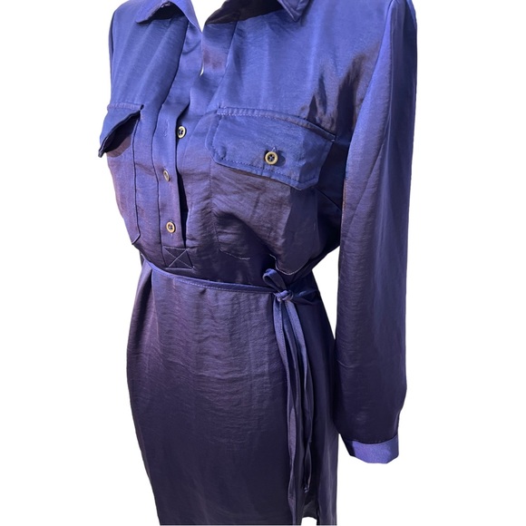 Lucky Brand Royal Blue Long Sleeve Button Belted Midi Dress NEW tags Medium - Picture 4 of 5